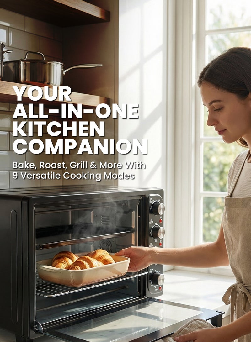 تيم TEAM Electric Oven Deluxe 72L | 2200W Convection & Rotisserie | Adjustable Temperature 100–250°C | Double Glass Door | 9 Cooking Modes | Inner Light | Accessories Included - Image 2